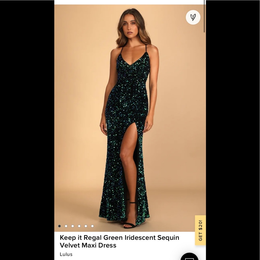 Lulus: “ keep it regal”green iridescent sequin velvet maxi dress